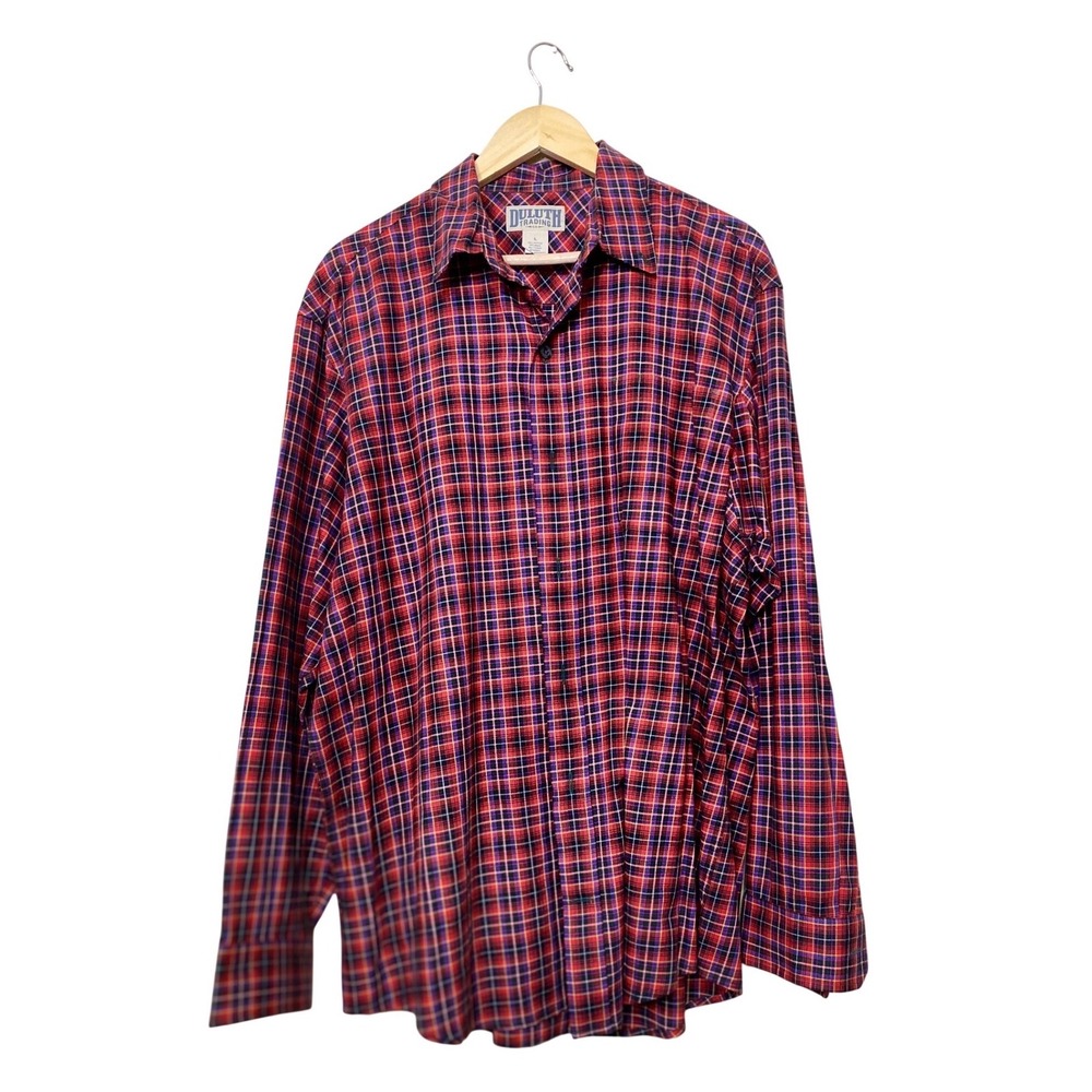 Duluth‎ Trading Co Mens Large Red Plaid Cotton Wool Blend Button Down Shirt L